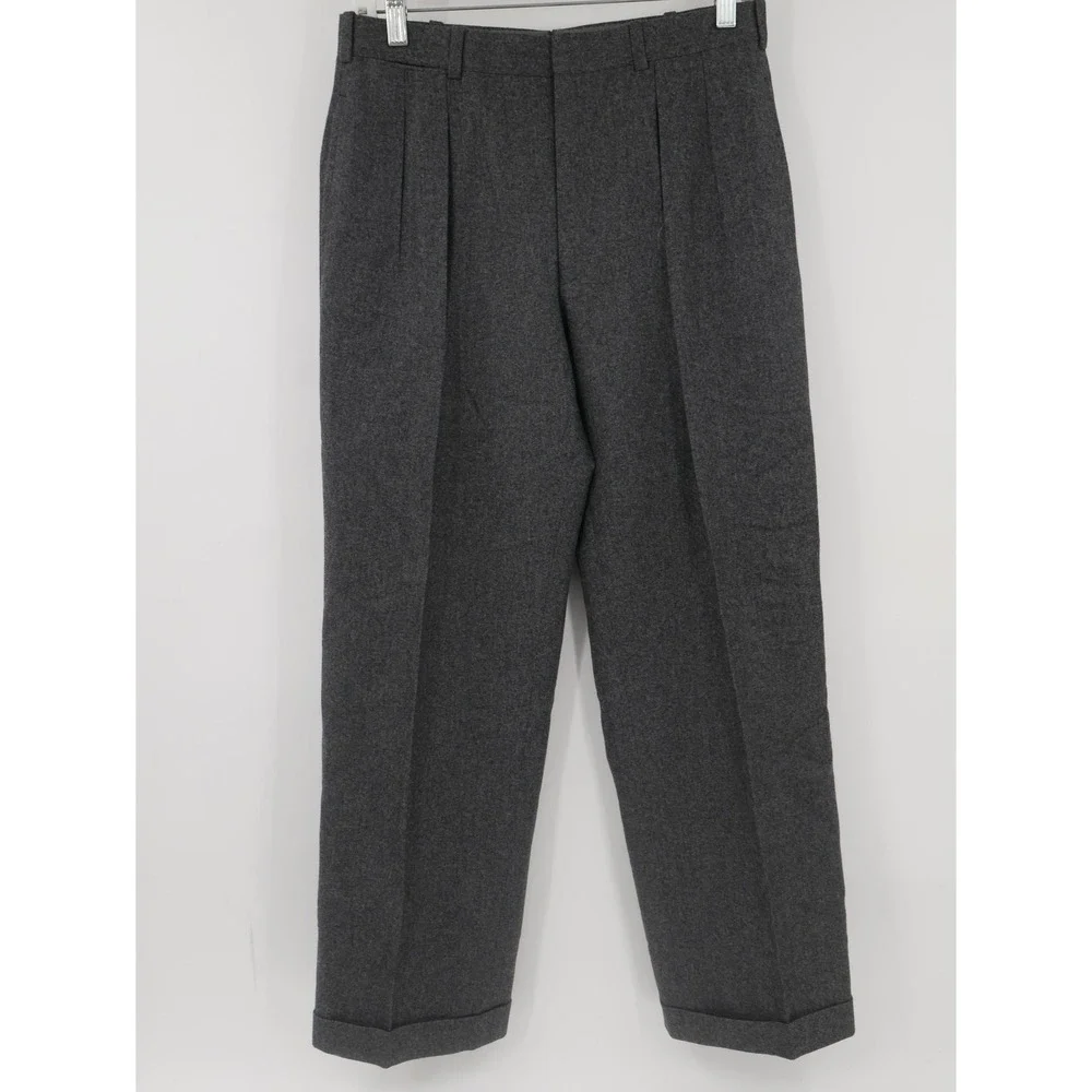 Giacomo Trabalza Dress Pants Gray Flannel Wool Pleated Cuffed Men's 30x30